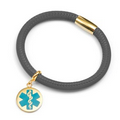 Gray Lamb Leather Turquoise Medical Gold Charm Bracelet